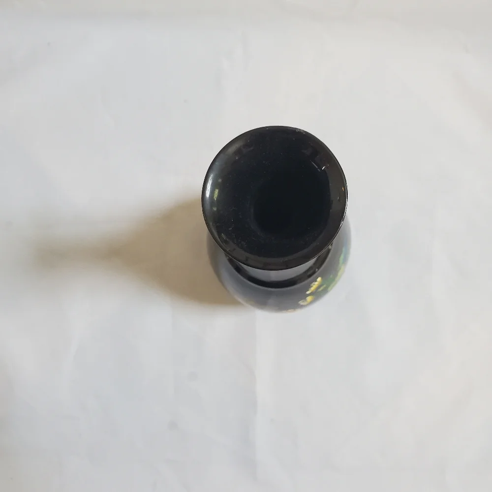 Black Lacquer Flower Butterfly Vase AS IS